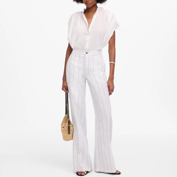 Madewell Zoe Women’s Relaxed Wide Pant 100% Linen Blue White Beachy Stripe (2) - Picture 1 of 6